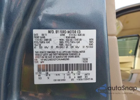 2012 Ford Escape Xlt z USA, uszkodzony, nr VIN 1FMCU9DG7CKA48290